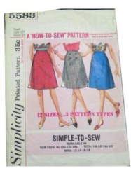 5583 Simplicity 1964 Simple Sew Side Zipper A-line Skirt Pattern Sub Teen 12  25" Waist Uncut 3 piece Pattern